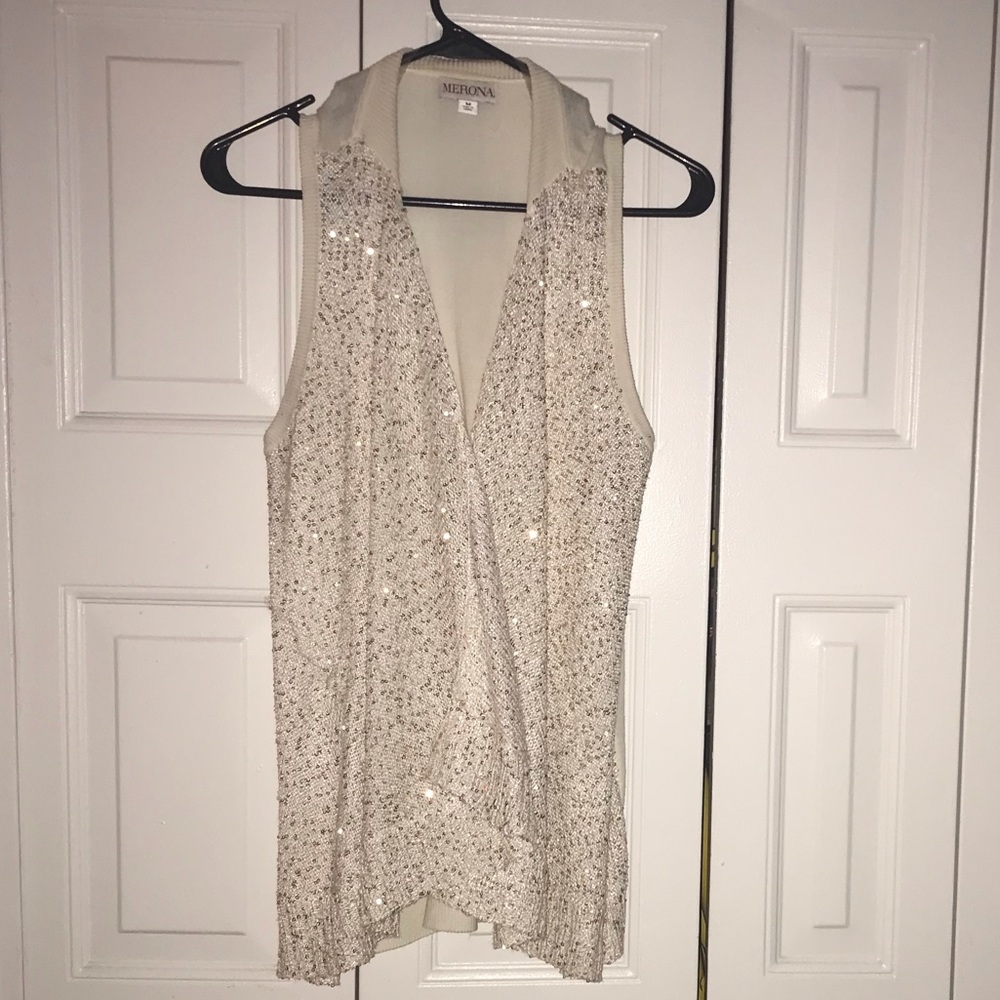 comfy creamy boho spring sequin sparkle vest🌿